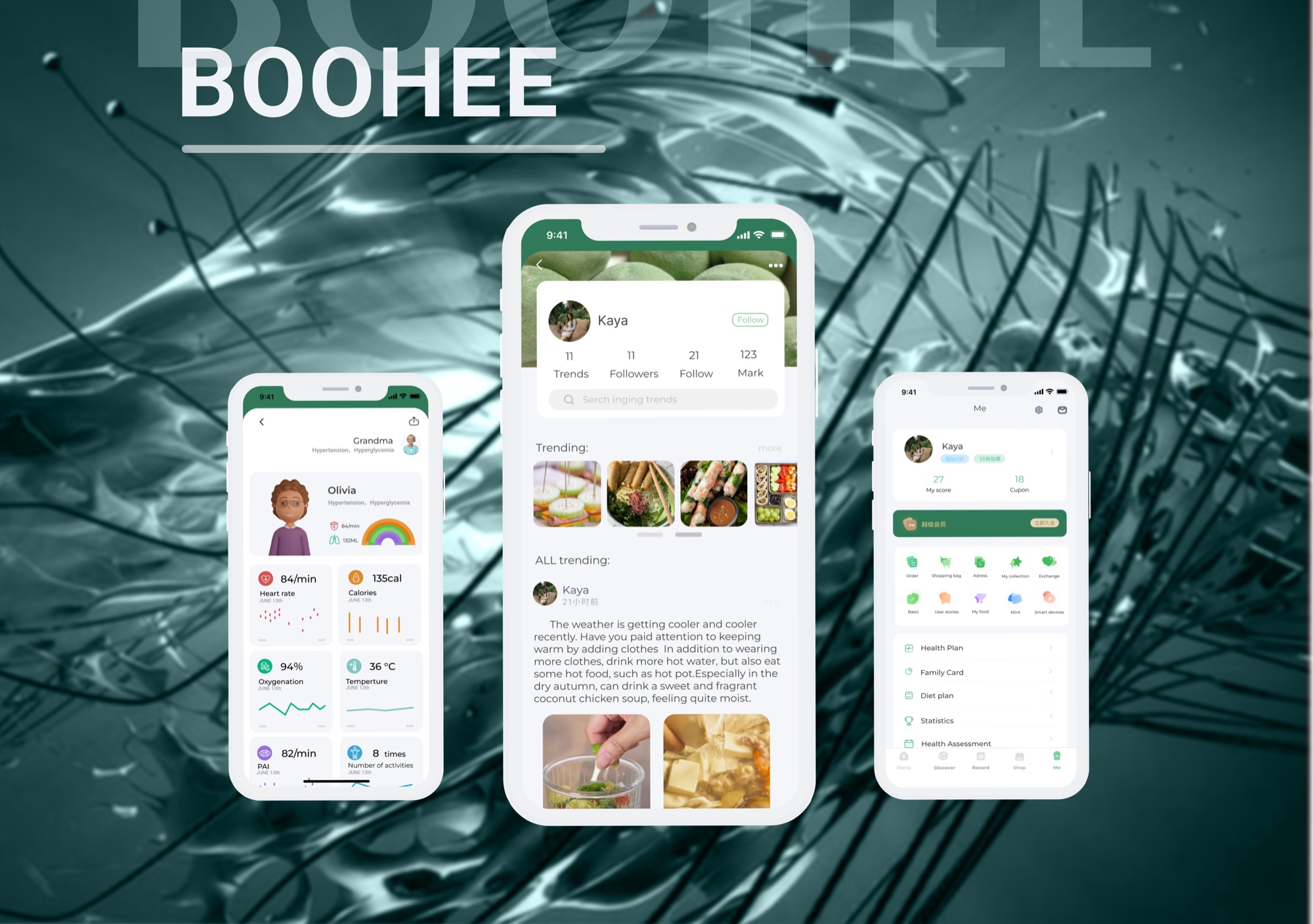 Boohee Family Card showing a family member's health data