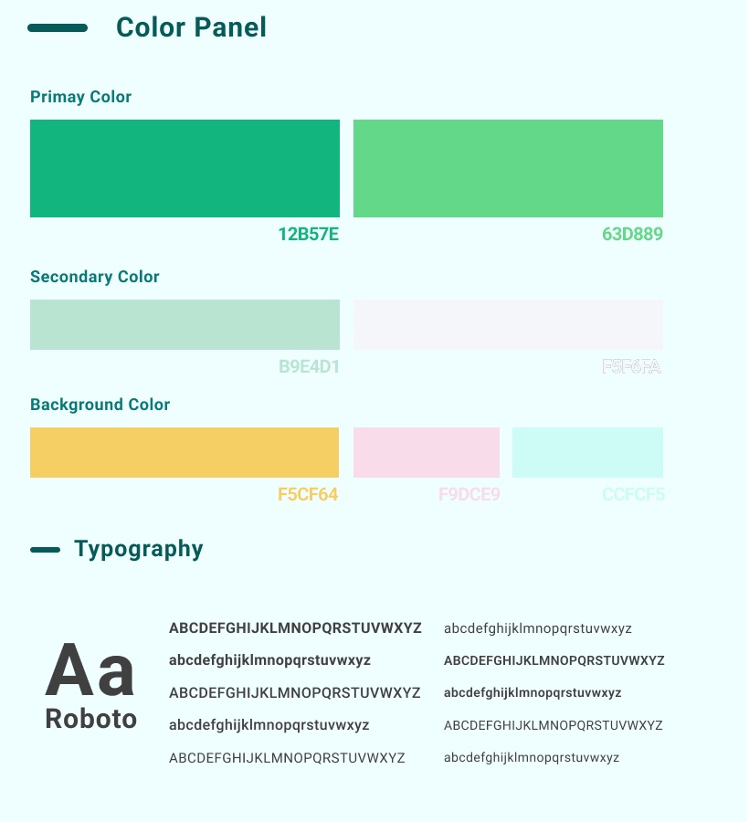 Color palette and Roboto typography