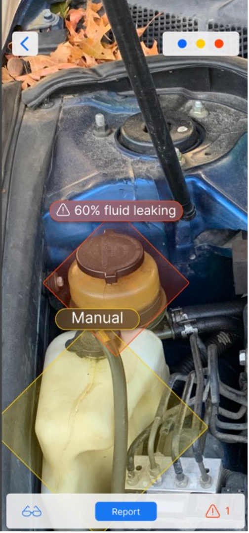 Close-up inspection marking a 60 percent chance of fluid leaking