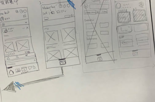 Hand-drawn low-fi wireframe flow for AI inspection