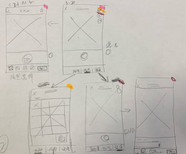 Hand-drawn low-fi wireframe for camera capture