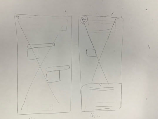 Hand-drawn low-fi wireframe for map screens