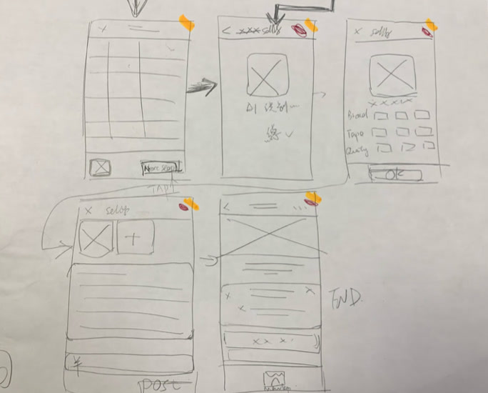 Hand-drawn low-fi wireframe for inspection results