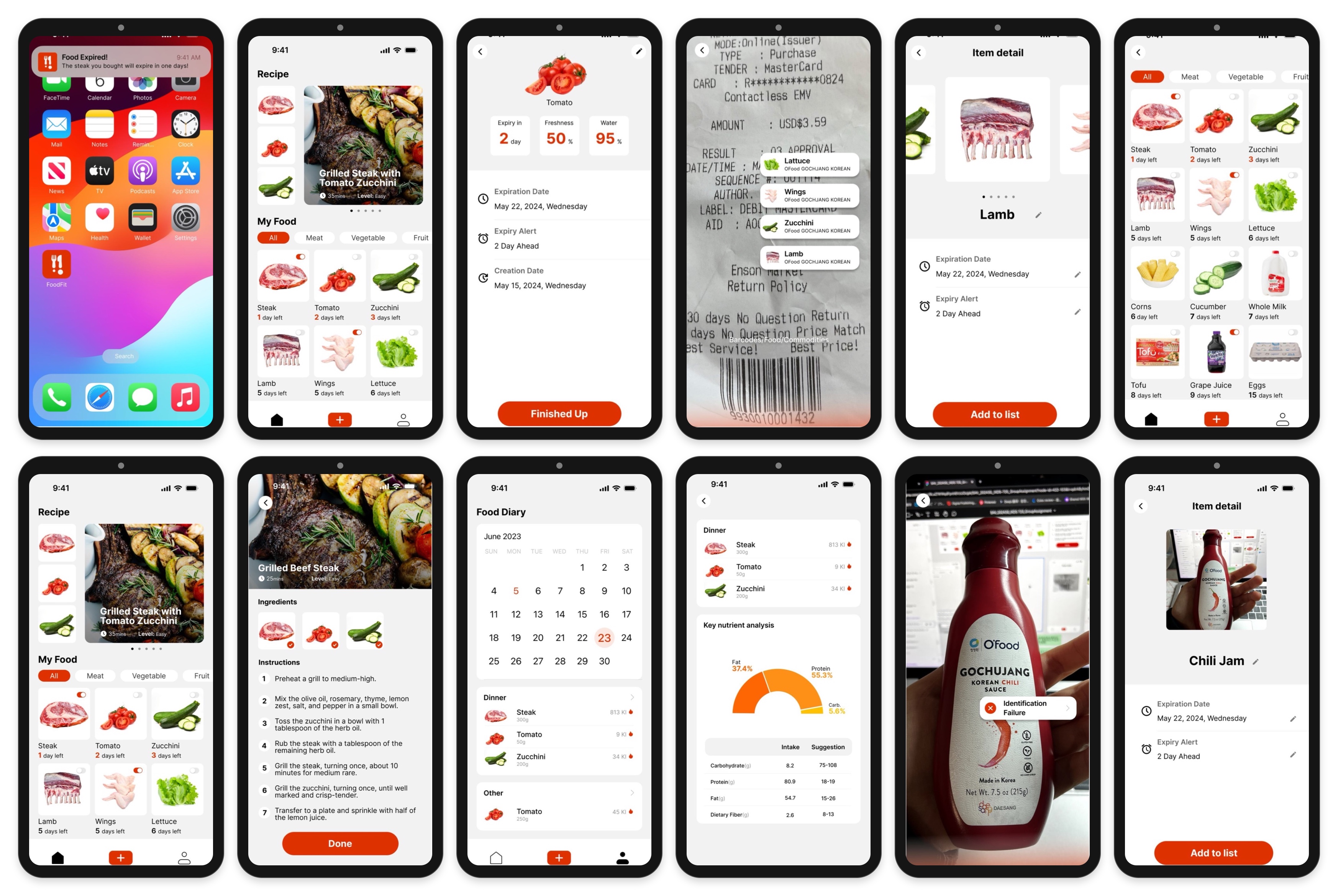 All twelve high-fidelity screens