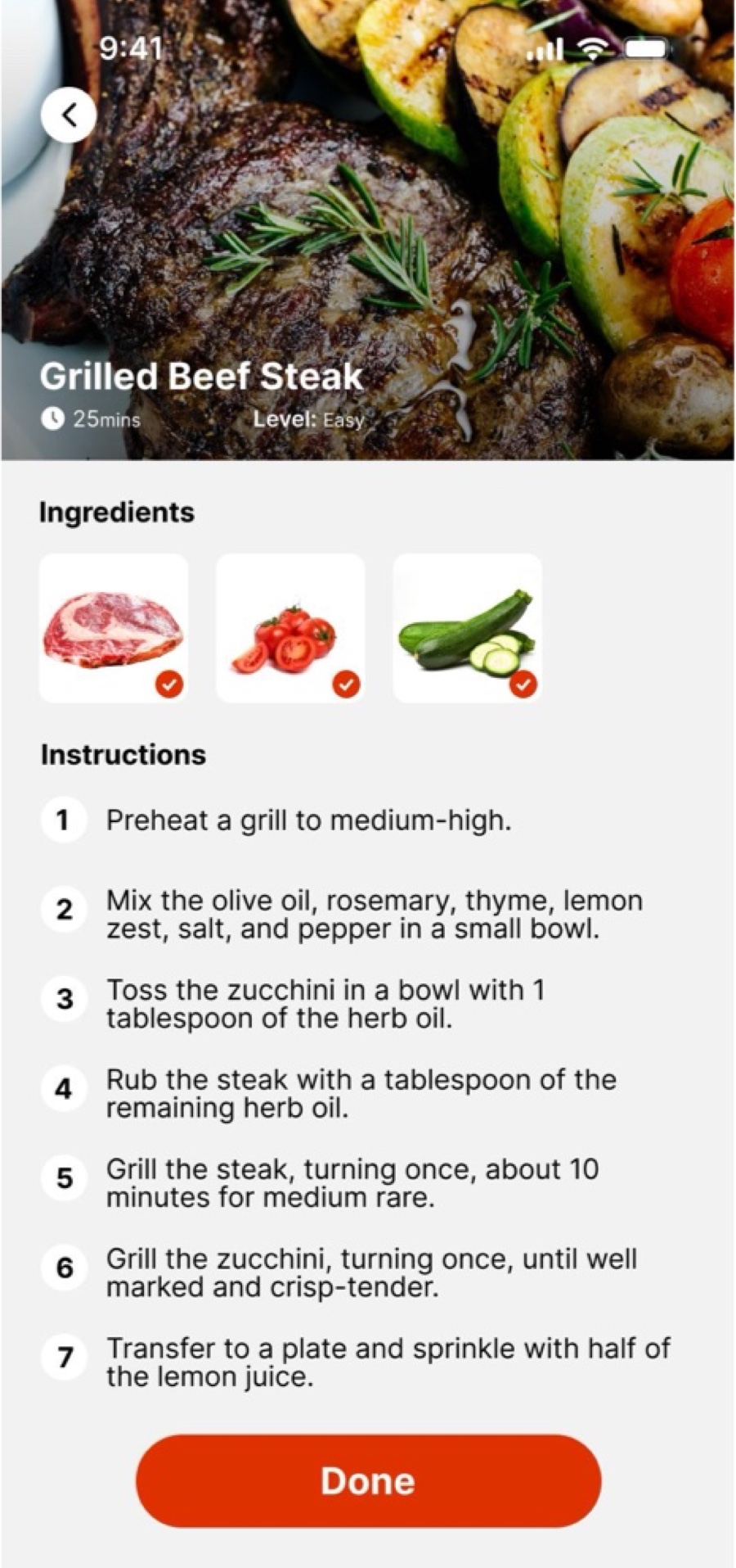 Grilled Beef Steak recipe with ingredients and seven steps