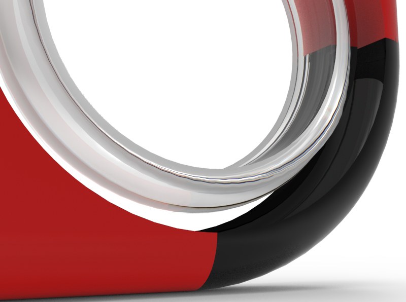 Close-up of the curved black grip wrapping around the tape window