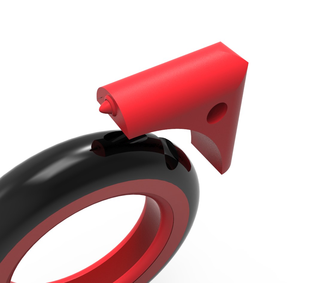 Close-up of the liquid-ink marker ear lifted off the tape body