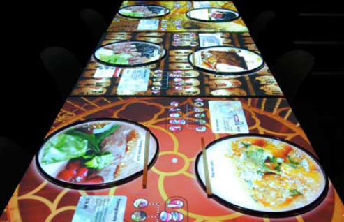 Inamo restaurant tables with menus projected onto the tabletop