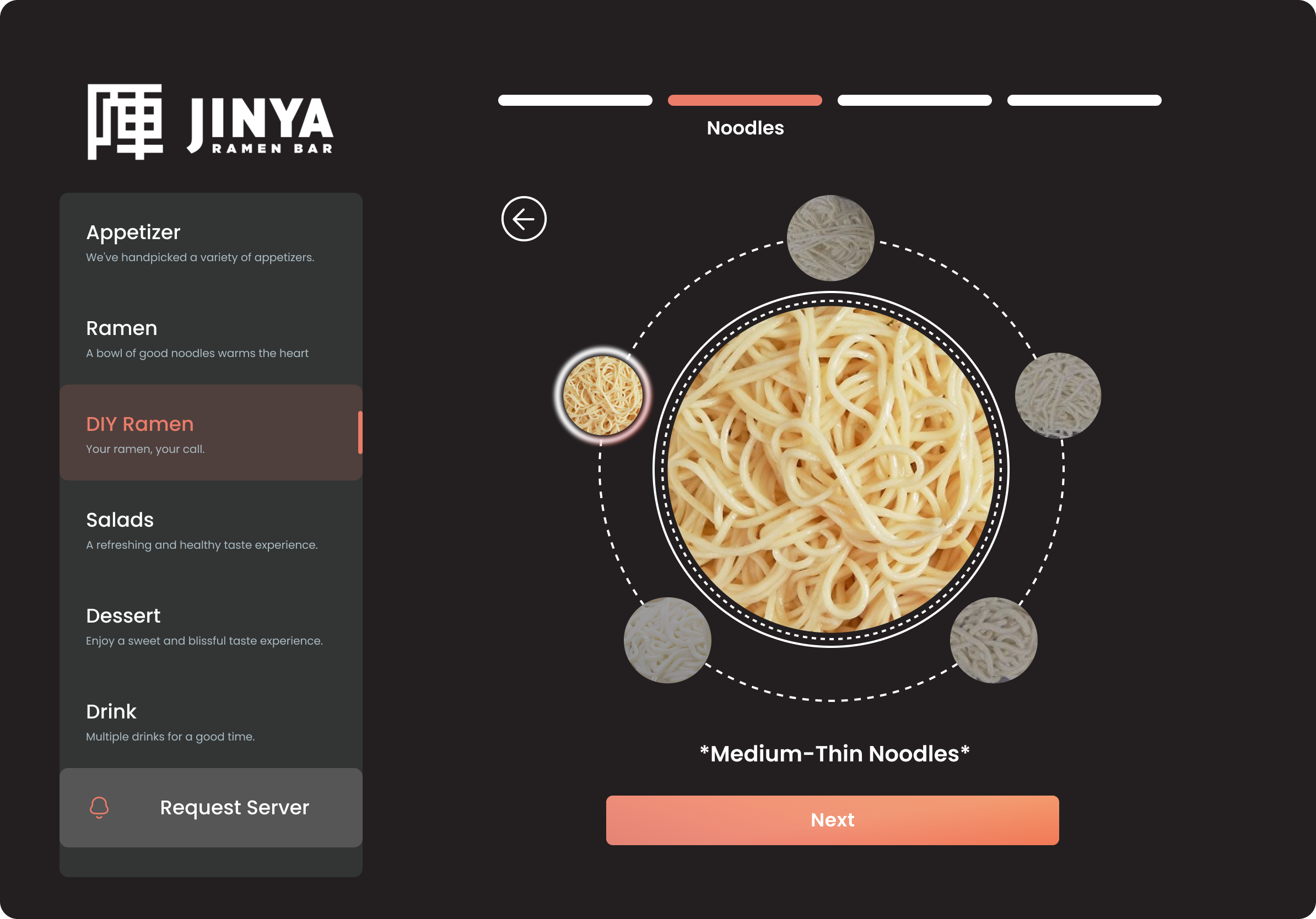 Noodle step with medium-thin noodles selected