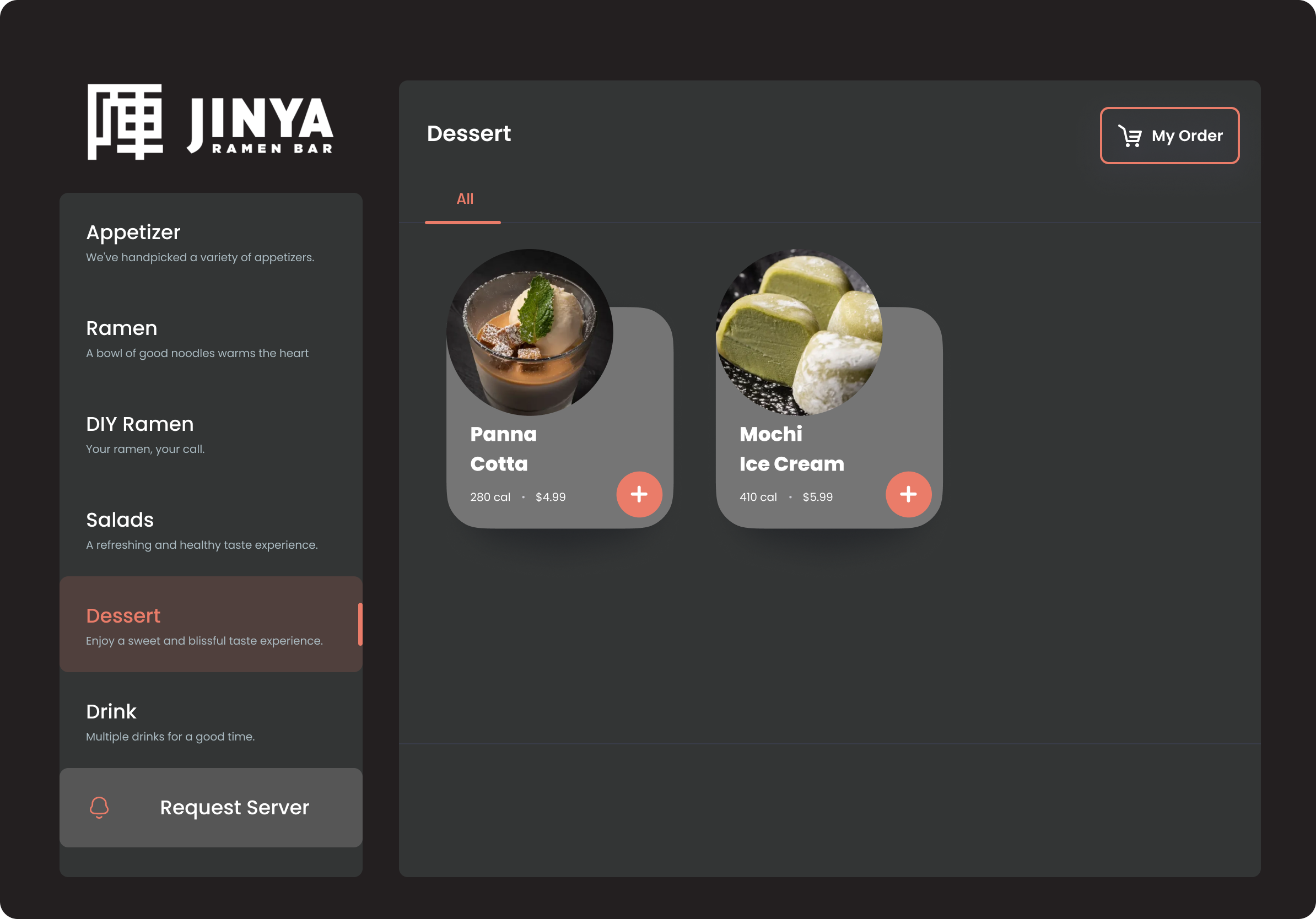 Dessert menu with panna cotta and mochi