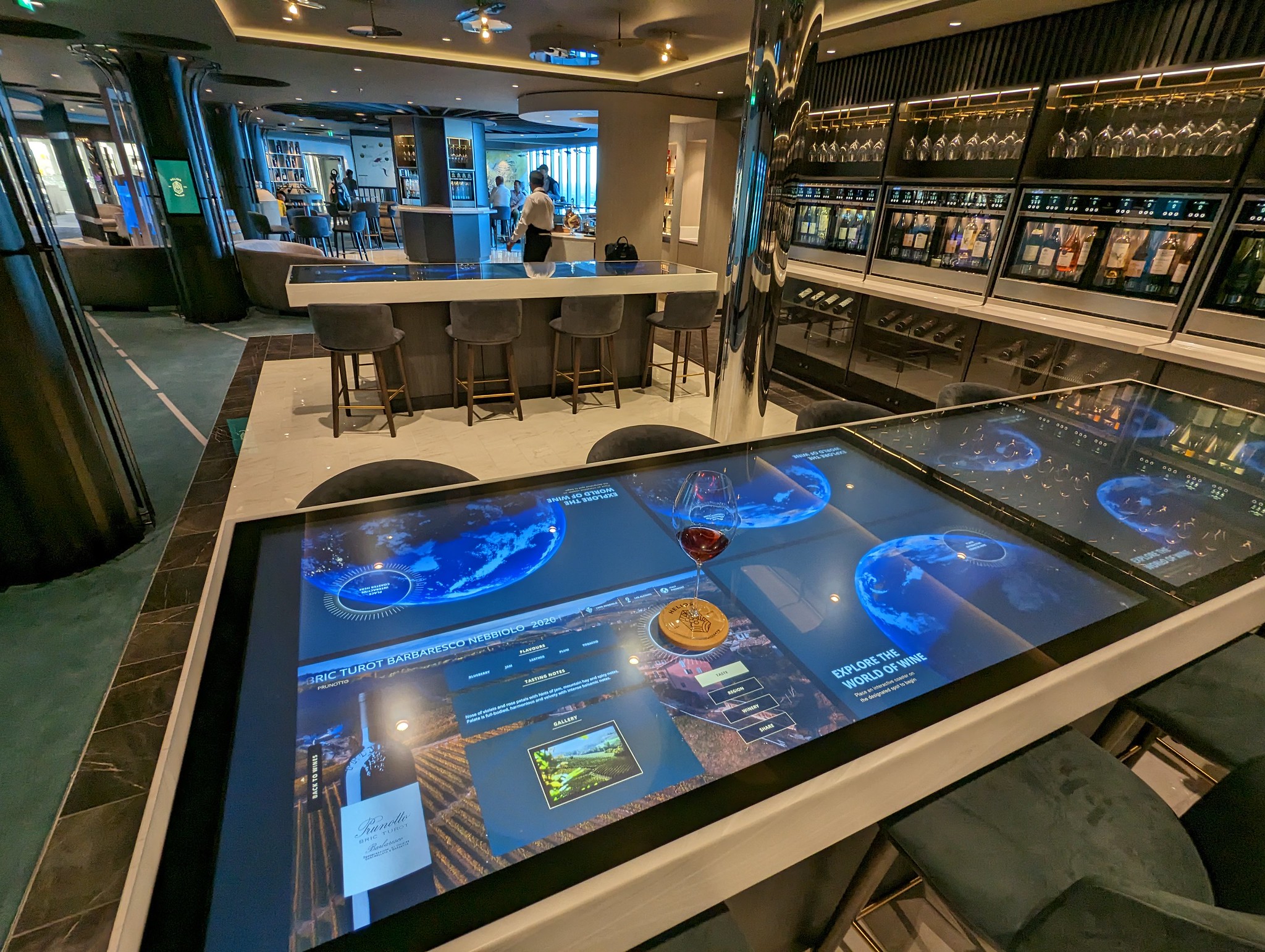 Ideum Inline open-frame multitouch tables embedded in a restaurant bar