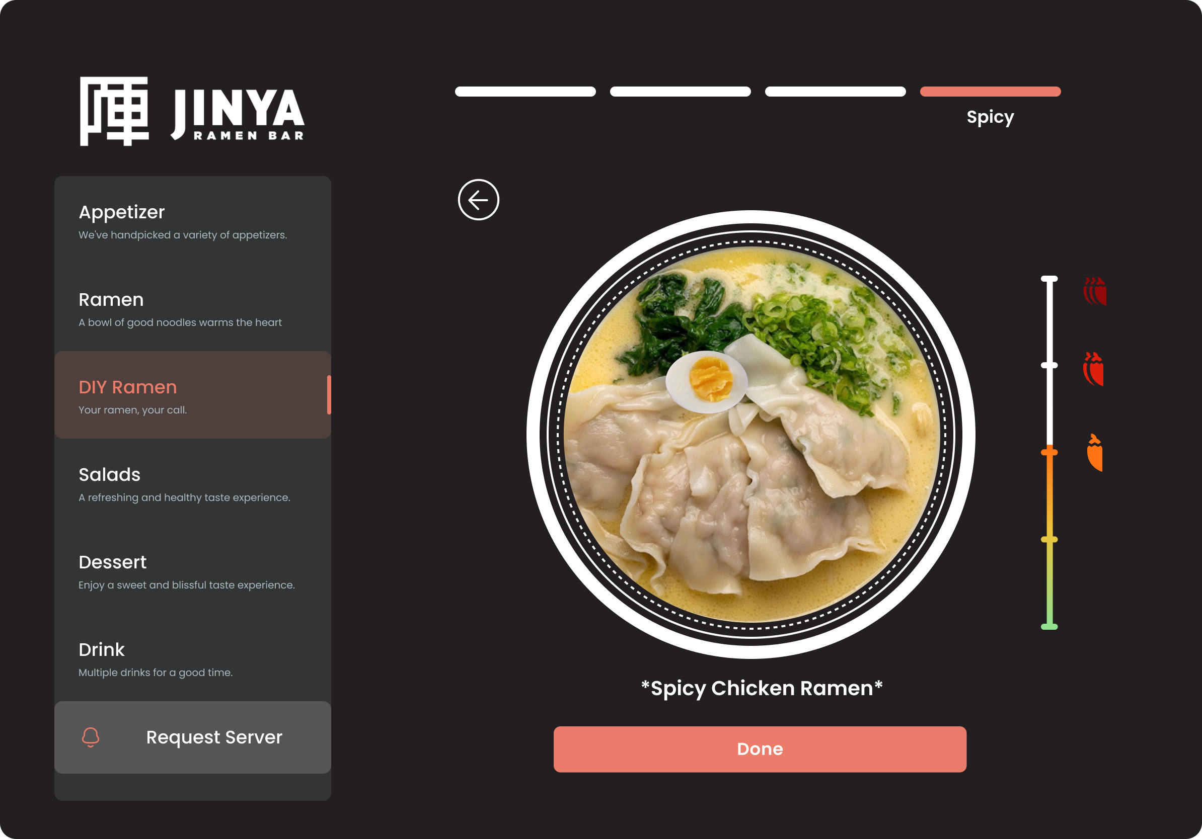 Version 1 spice selector with a vertical slider and chili icons