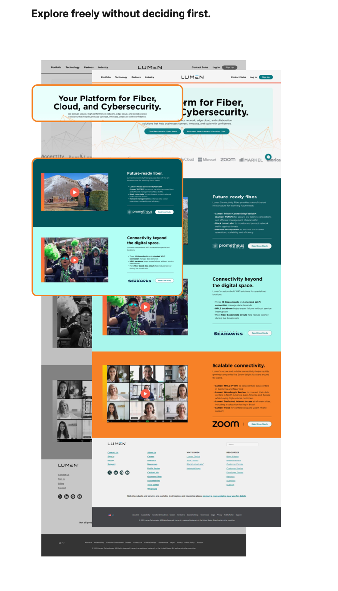 Website B stacked homepage iterations