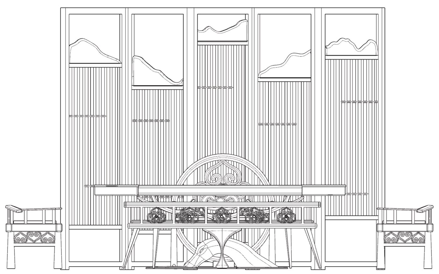 Line drawing of the full set, front elevation