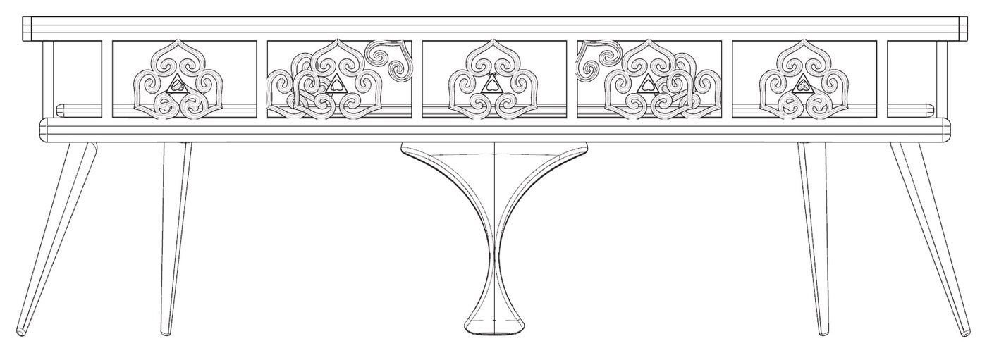 Line drawing of the long bench