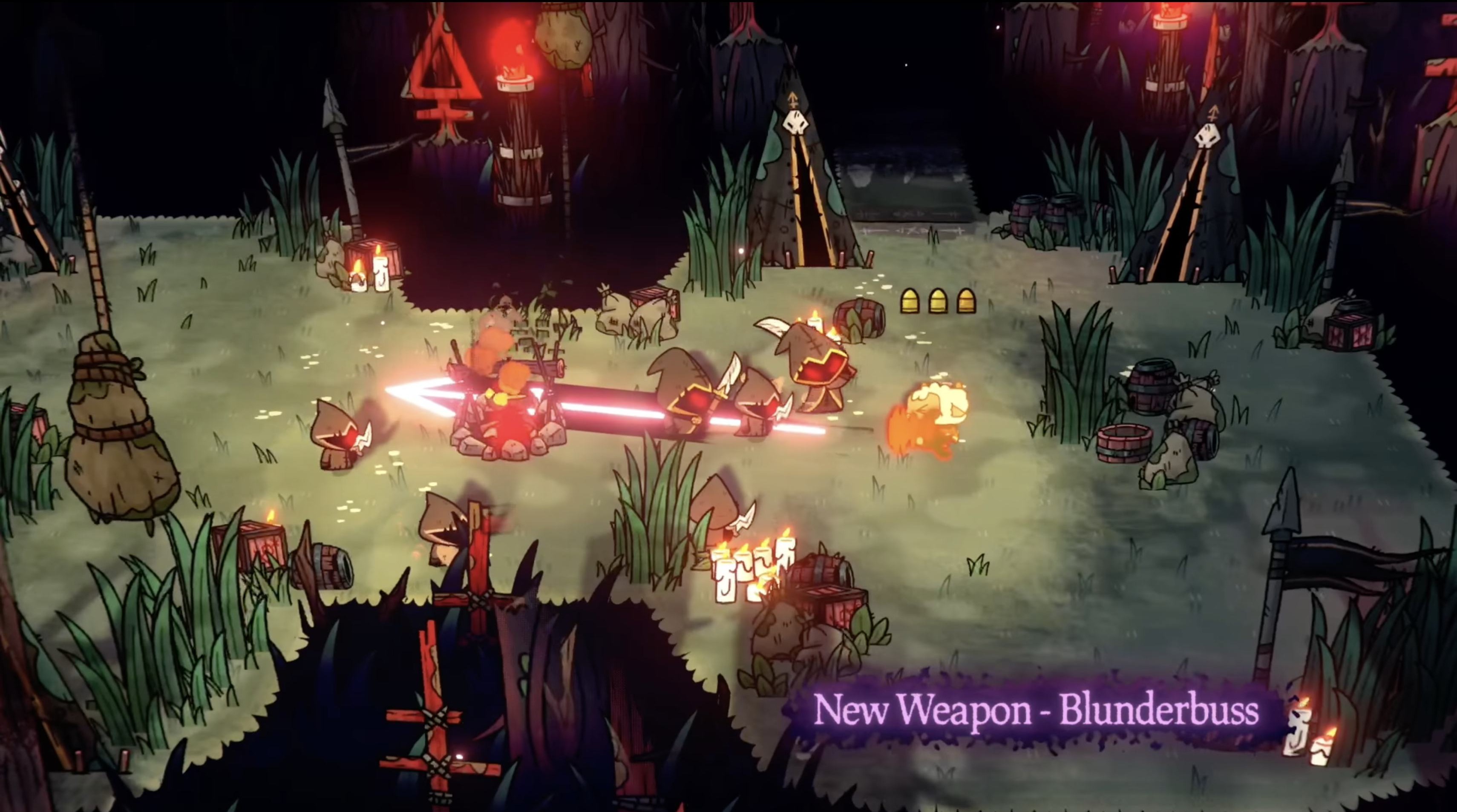 Competitive game showing a bright attack trajectory