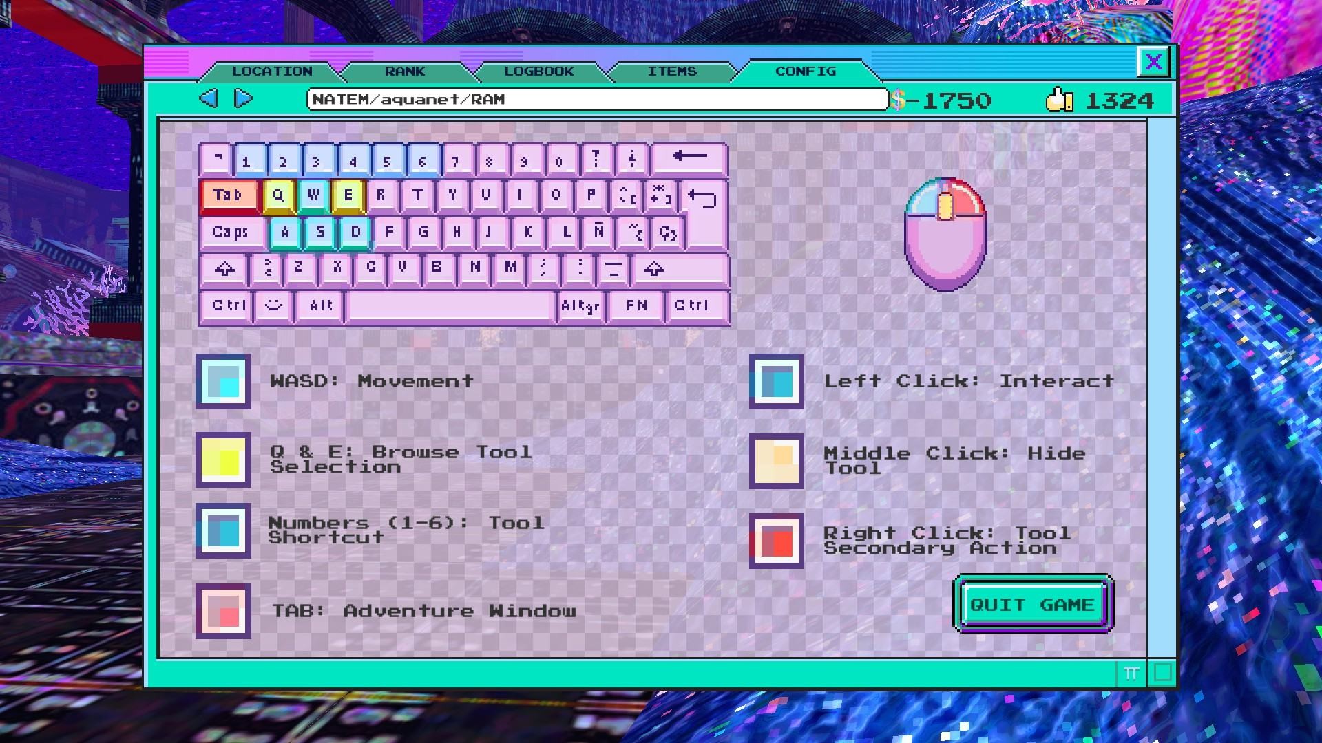 Competitive game showing a keyboard and mouse control legend