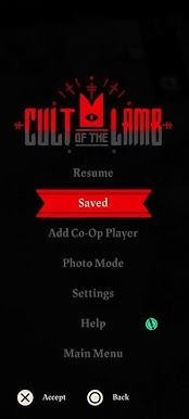 Cult of the Lamb pause menu with Settings