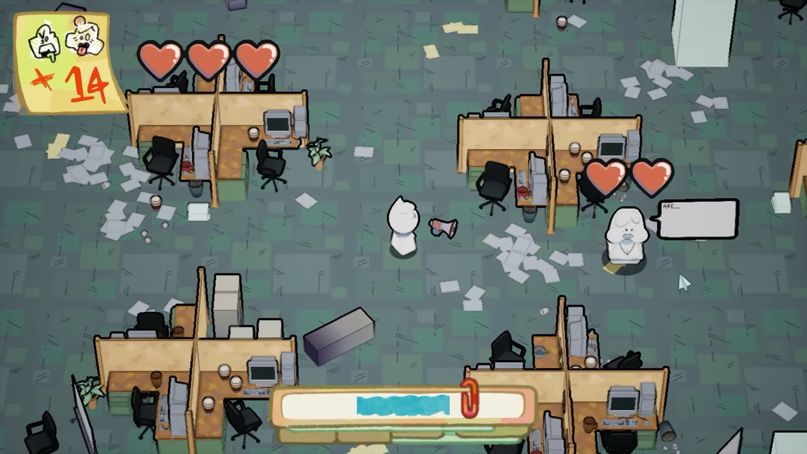 Final HUD with three health hearts