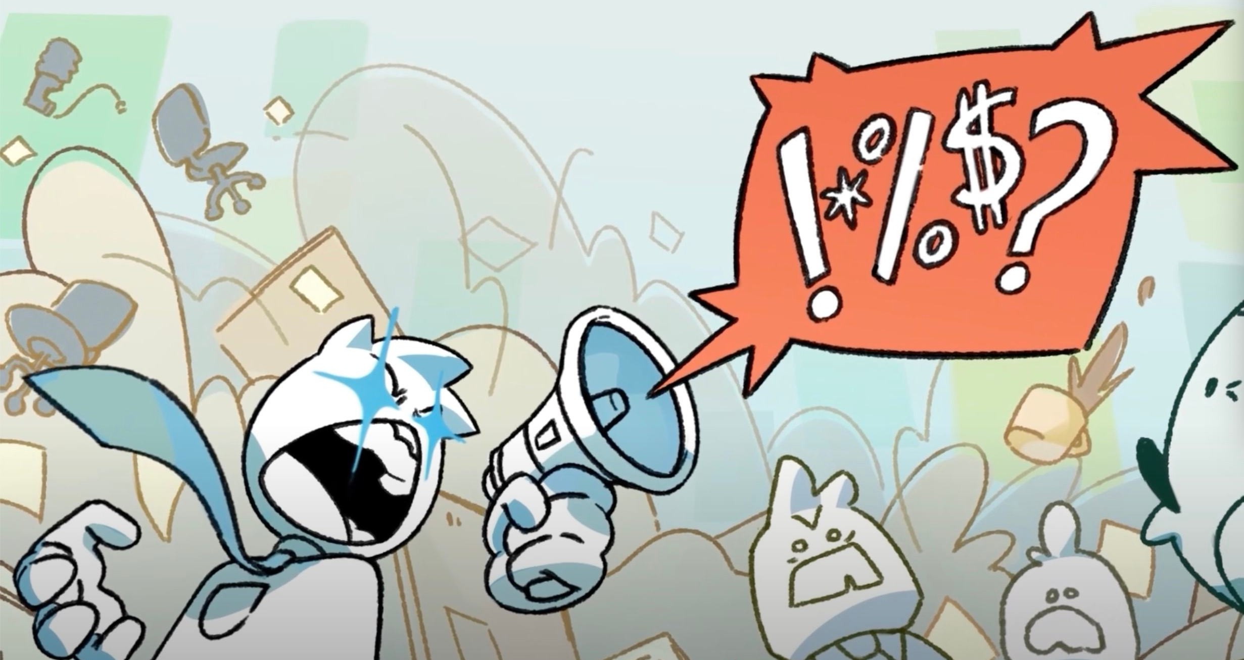 Suck It Up key art of office workers shouting speech bubbles