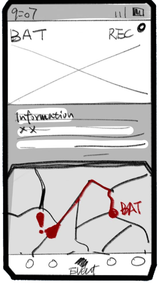 Concept B night-mode map sketch