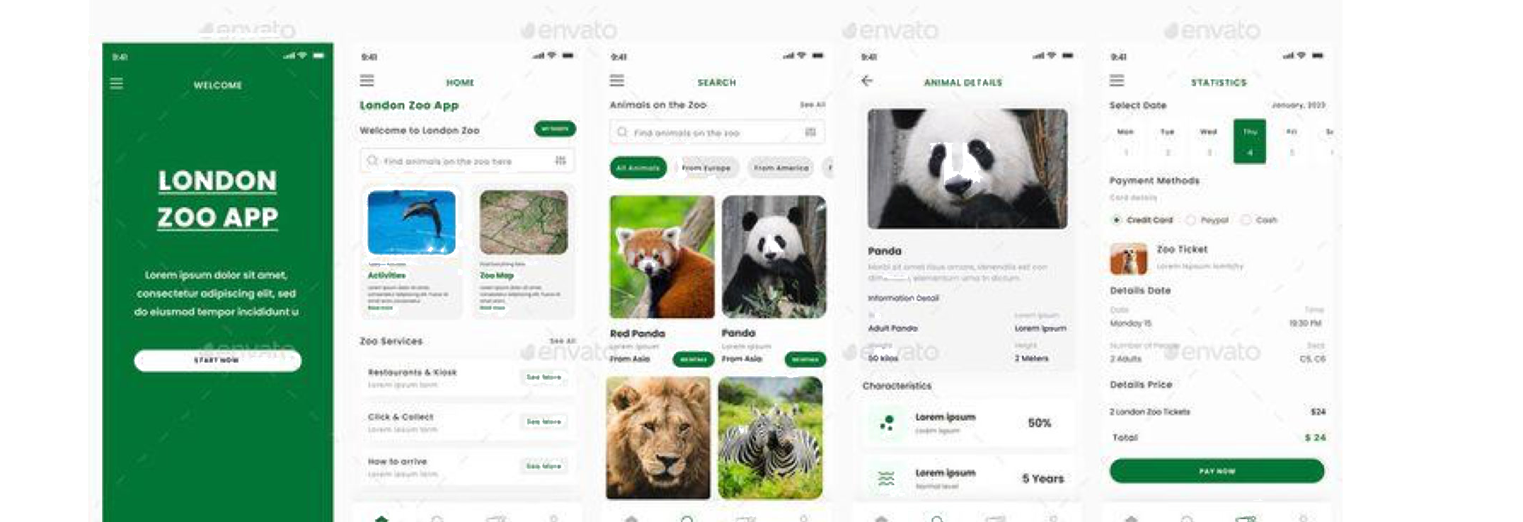 London Zoo app screens with animal search and tickets